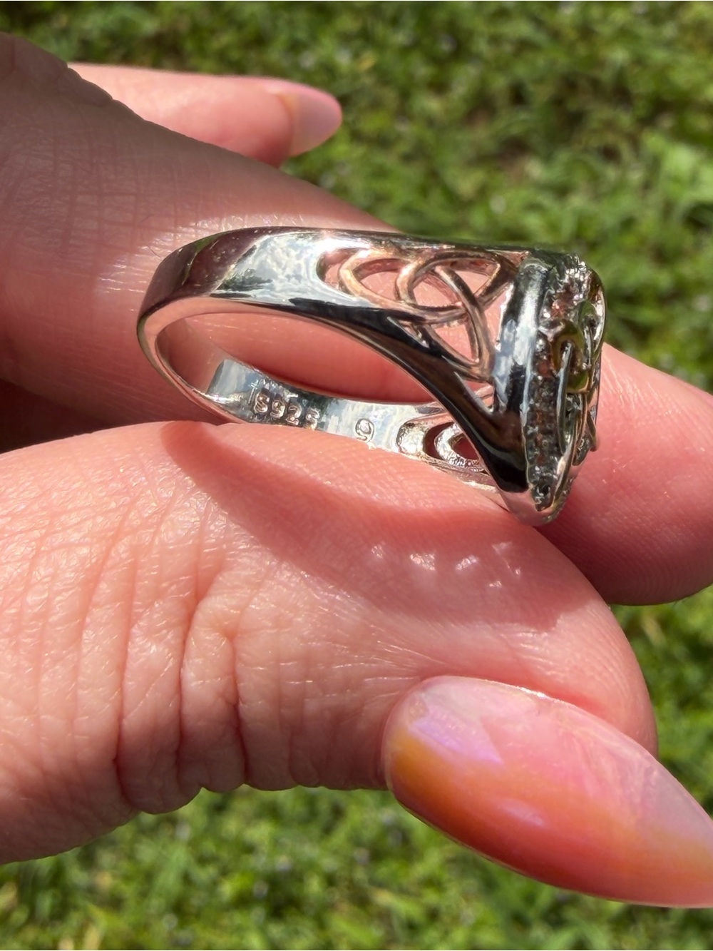 Celtic Knot Rose Gold and Silver Ring with Pavé Accents - Picture 2 of 5